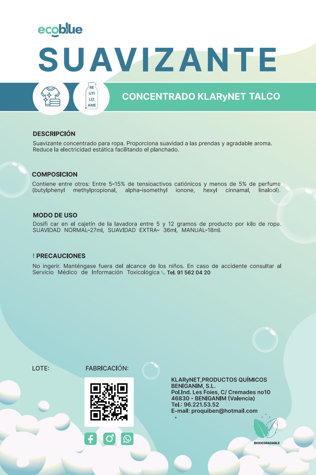 Suavizante Concentrado Klarynet Talco