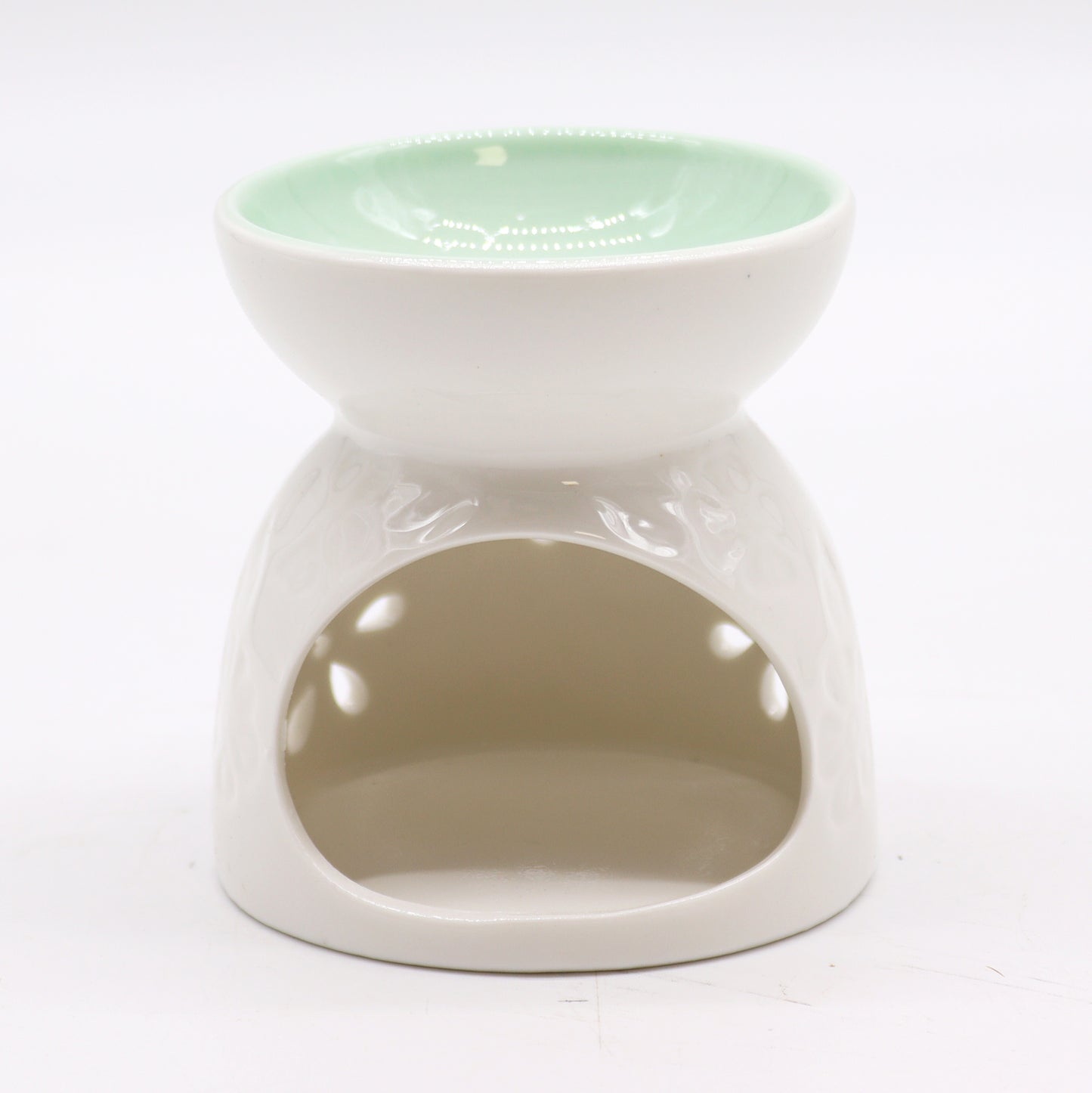 Quemador de Aceite Clasico Blanco - Floral con Pozo Teal