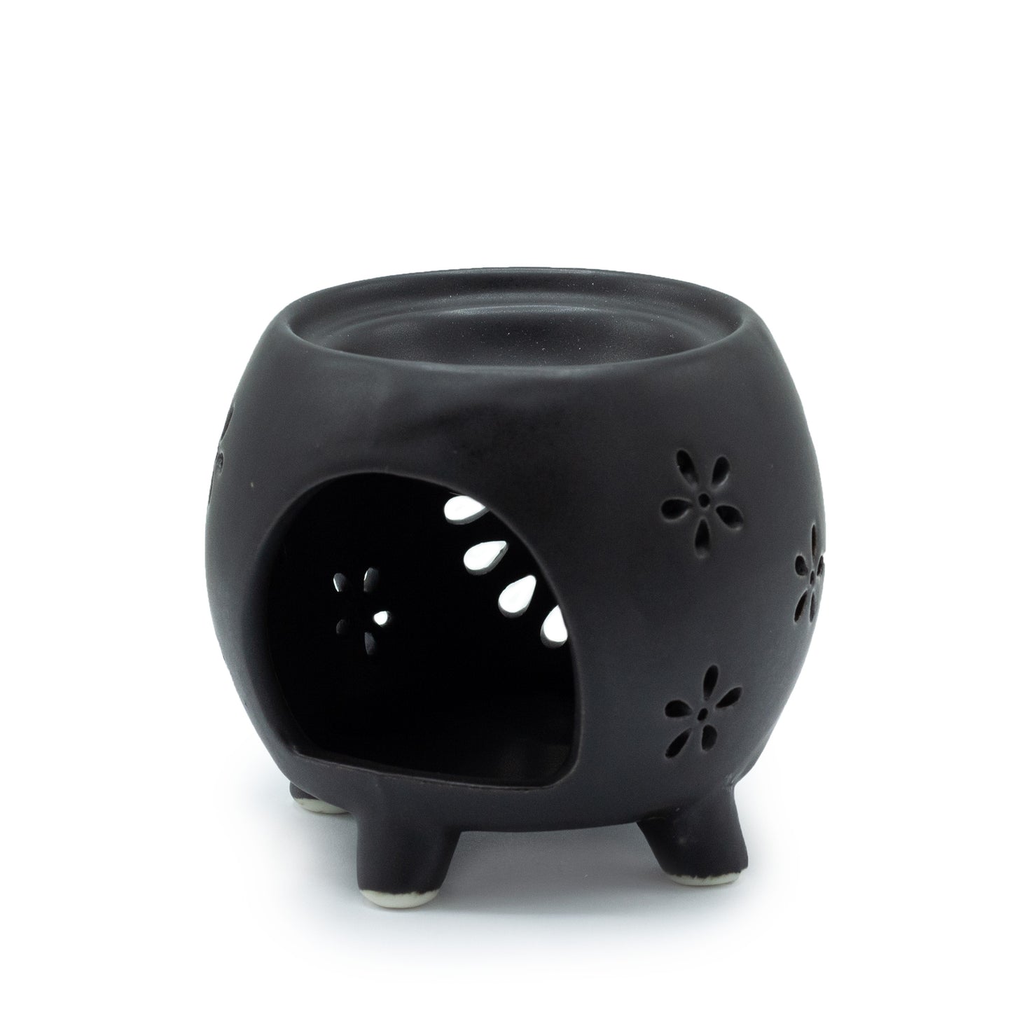 Quemador de Aceites Flor - Negro Mate