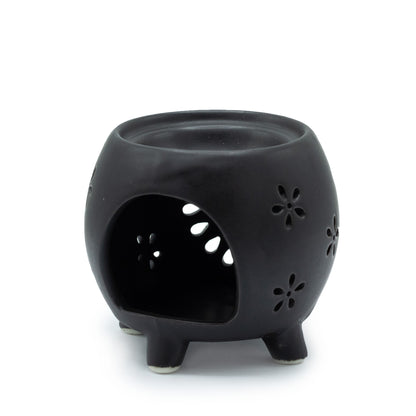 Quemador de Aceites Flor - Negro Mate