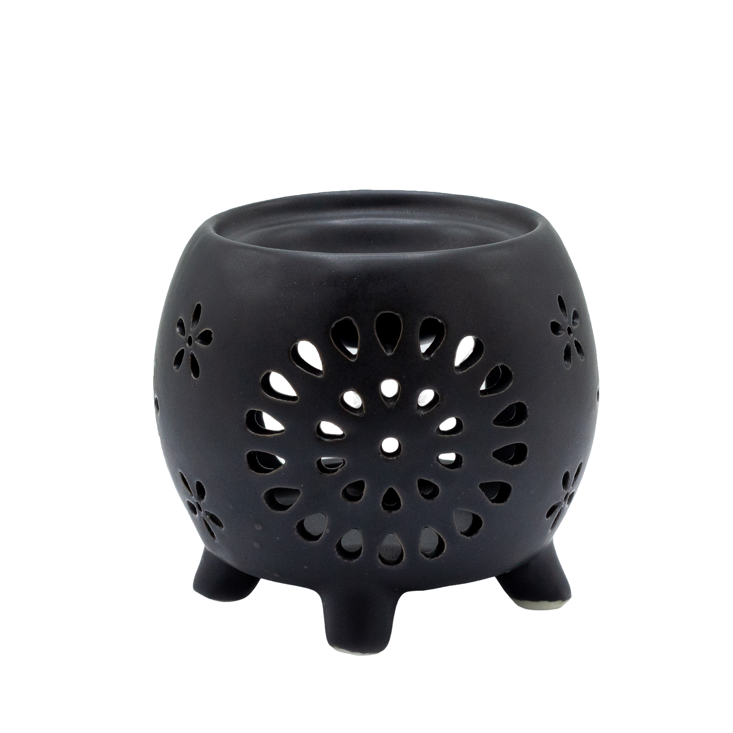 Quemador de Aceites Flor - Negro Mate