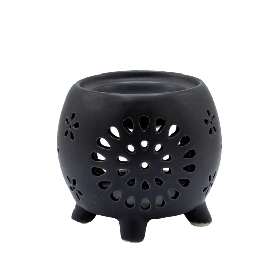 Quemador de Aceites Flor - Negro Mate